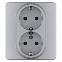Розетка двухпостовая Legrand Inspiria с заземлением в сборе алюминий