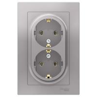 Розетка двухпостовая Schneider Electric AtlasDesign с заземлением алюминий
